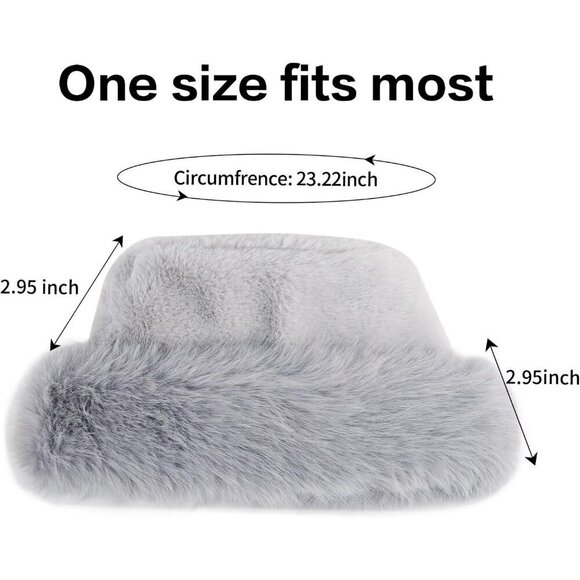 ? Hh Hofnen Faux Fur Women Grey Winter Bucket Fisherman Plush Warm Cute Hats main image 6